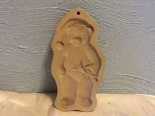 1990 - Brown Bag Stoneware Art/craft Cookie Cutter/mold - Xmas Teddy Bear W/horn