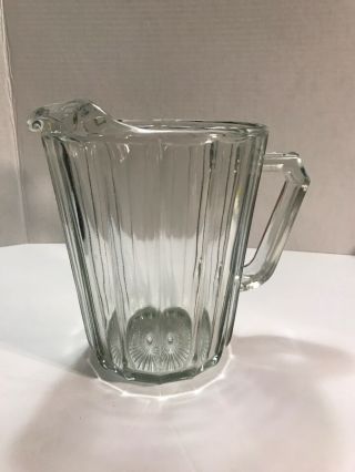 Vintage Heavy Duty 8” Clear Ribbed Glass Beer Water Soda Pitcher Restaurant