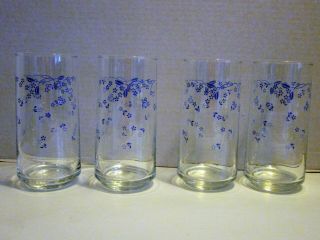 4 Corning Corelle Provincial Blue 14 Oz.  Glass Tumblers / Glasses / Coolers