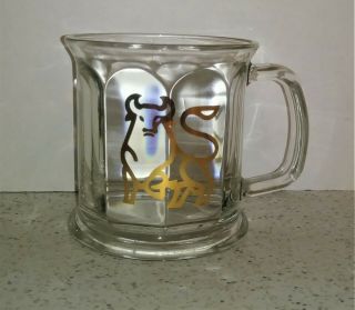 Merrill Lynch Financial Coffee Mug Tea Cup Clear Paneled Glass Gold Bull Usa