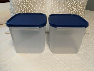 Tupperware Modular Mate Square 3 Smart Saver Canisters (2) & Blue Lids 17 Cups