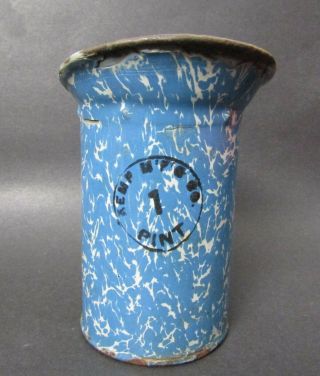 Antique Blue Graniteware Measure Stamped Kemp Mfg Co.  1 Pint " Rare Find "