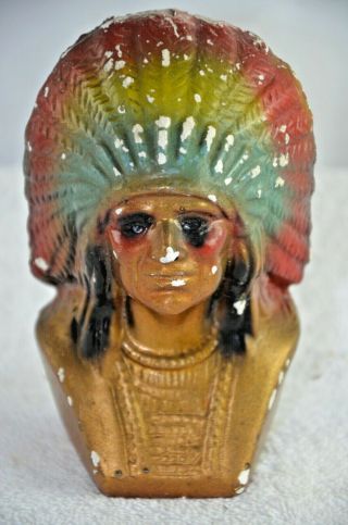 Vintage Chalk Ware Carnival Prize Indian Chief 5.  5 " X3.  25 "