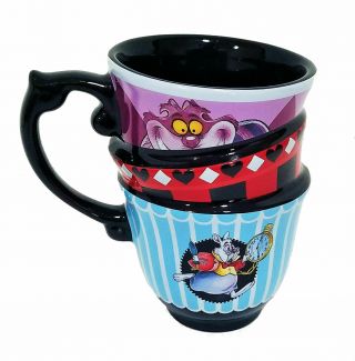 Alice In Wonderland Alice White Rabbit Mug Cup 3 Stacked Teacups Disney Store