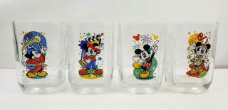 Mickey Mouse Glass Set Of 4 Walt Disney Millennium Celebration 2000 Square Shape