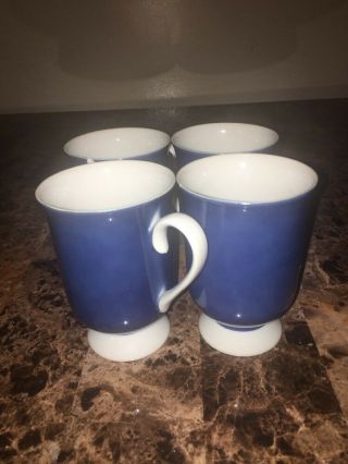 Holt Howard Set Of (4) Footed Pedestal Porcelain Coffee Mugs Cups,  Blue/white