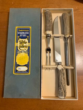 Sheffield Staghorn Handles Sheffield Stainless Steel Carving 3 Pc Set