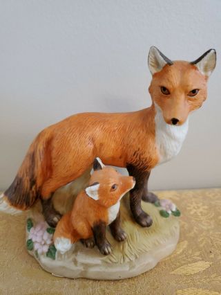 Vintage Homco Red Fox Figurine Porcelain Mom & Kit (baby) Fox 1993 1417