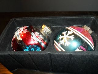 2 Christopher Radko Vintage Blown Glass Christmas Tree Ornament 4 " Balls