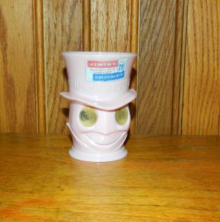 Vintage Disney Jiminy Cricket Pink Hard Plastic Cup Lenticular Googly Eyes