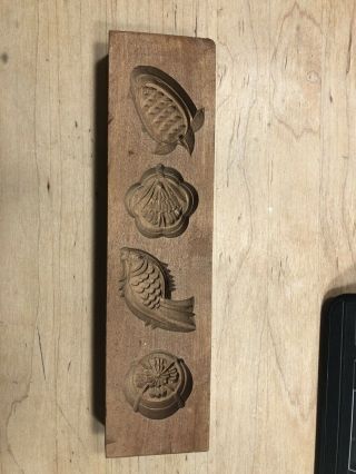 Wood Springerle Butter Cookie Rice Mold Stamp Press Fish,  Fruit,  Flower