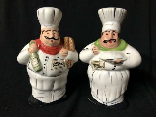 Vintage Wcl Hand Painted 5” Fat Chef Salt & Pepper Shakers