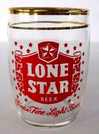 Vtg San Antonio,  Texas Lone Star Beer Barrel Shaped 4oz Glass W/ Gold Details