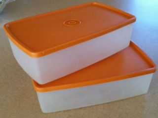 Tupperware " Pak N Store " Harvest Orange Rectangle Containers W/lids 713 - 4pc