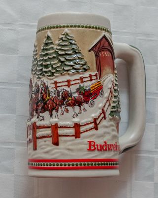 Vintage 1984 Budweiser Anheuser Busch Beer Stein Christmas Holiday Clydesdales