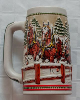 Vintage 1984 Budweiser Anheuser Busch Beer Stein Christmas Holiday Clydesdales 2