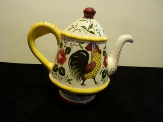 Ucagco Py Early Provincial Rooster & Roses Teapot Wall Pocket