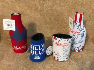 Nwt 4 Beer Bottle & Can Cooler Coozie Coolie Koozie Huggie Budweiser & Budlight