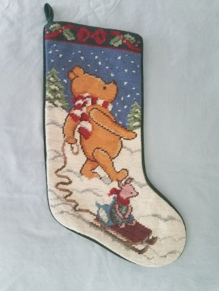Winnie The Pooh And Piglet Needlepoint And Velvet Christmas Stocking,  19 "