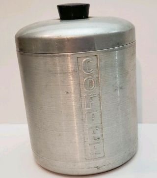Vintage Brushed Aluminum Coffee Canister Black Handle No Dents Good Seal