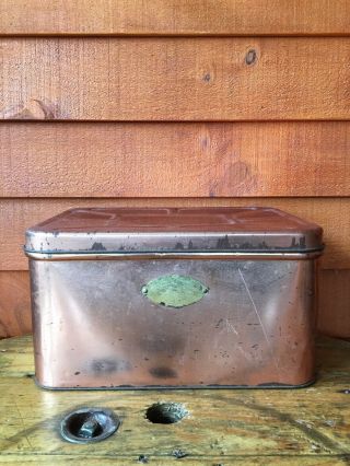 Vintage Copper Finish Metal Bread Box With Lid