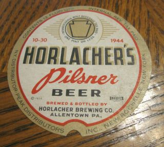 Irtp Horlacher Beer Pa Malt Bev Tax Stamp 10 - 30 - 44 Keystone 12 Oz Bottle Label