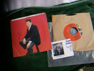 Paul Anka Bobby Rydell Signed Picture Sleeves 45 Rpm Records Puppy Love Thsnk Yo