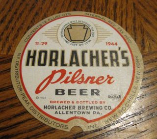 Irtp Horlacher Beer Pa Malt Bev Tax Stamp 11 - 29 - 44 Keystone 12 Oz Bottle Label