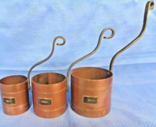 Vintage Set Of 3 Copper & Brass Handle Whisky,  Rum,  Brandy Measuring Cup Ladles
