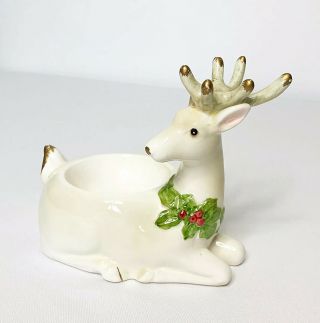 Fitz & Floyd Christmas Holiday Reindeer Porcaline Candy Dish Nut Bowl Decor Euc