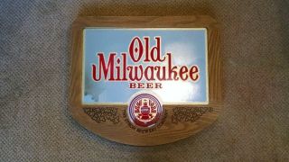 Vintage Old Milwaukee Beer Mirrored Sign W Faux Wood Frame,