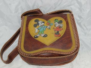 Vintage Walt Disney Mickey & Minnie Mouse Beaded Leather Purse