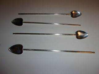 Vintage Set Of 4 Italy Silverplate Silver Plate Leaf Ice Tea Straw Spoons