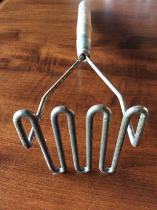 Vintage Potato Masher Wooden Handle 15 Inches Tall 2