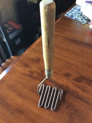 Vintage Potato Masher Wooden Handle 15 Inches Tall 3