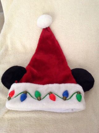 Authentic Disney Mickey Santa Hat Ears Christmas Tree Lights Flaw