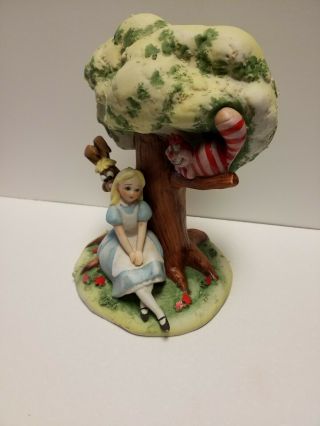 Alice In Wonderland And Cheshire Hare Tree Figurine