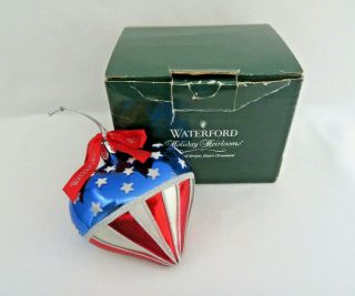 Waterford American Flag Stars & Stripes Glass Heart Christmas Ornament Nib