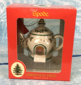 Spode Christmas Ornament Happy Holiday Teapot Ceramic Tree Holly Berries