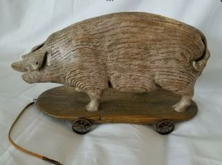 American Chestnut Folk Art Large Pig 12” Sweet Vidalia Pull Toy Rare 1999 Euc