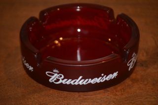 Budweiser Premium Beer Advertisement Ashtray 4 1/4 " Ruby Red Flash France