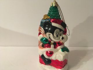 Disney Santa Mickey Mouse Blown Glass Christmas Ornament Sack Chimney Presents