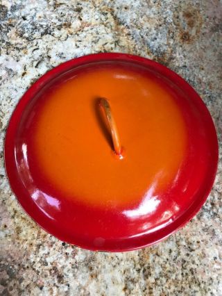 Vintage Descoware Belgium Cast Iron Enamel Flame Orange Pot Lid " Fe " 24