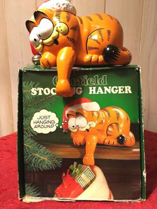 Vtg Enesco Santa Garfield The Cat Christmas Stocking Hanger - 1978