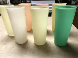 Vintage Tupperware Set Of 7 Pastel Color Stackable Tumblers Cups 16 Oz 107