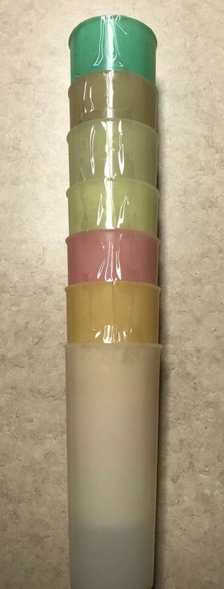 Vintage TUPPERWARE Set of 7 Pastel Color Stackable Tumblers Cups 16 oz 107 3