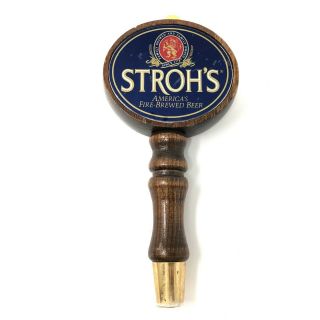 Vintage Wood Strohs Family Owned Beer Draft Tap Handle Knob Old Ale Marker​ Rare