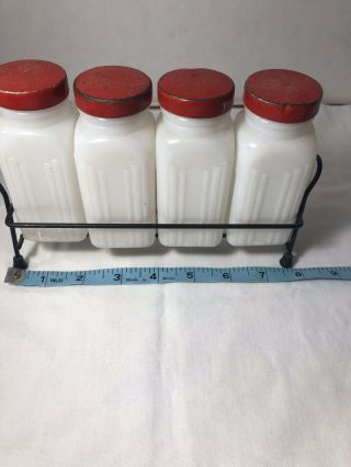 Vintage Milk Glass Spice Jar Set With Rack