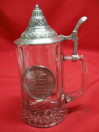 Utica Club Matt Brewing Company Glass Beer Stein With Pewter Lid