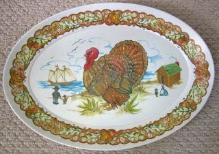 Large Vintage 21 In.  Brookpark Melmac Holiday Turkey Platter,  Girard,  Pa.